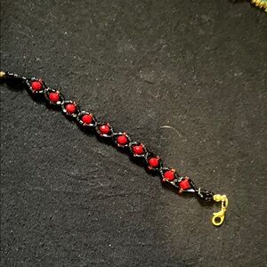 Elegant Black and Red Beaded Bracelet